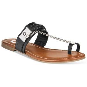 G by Guess Women’s Black Limitt Toe Chained Flat Sandals Size 9.5